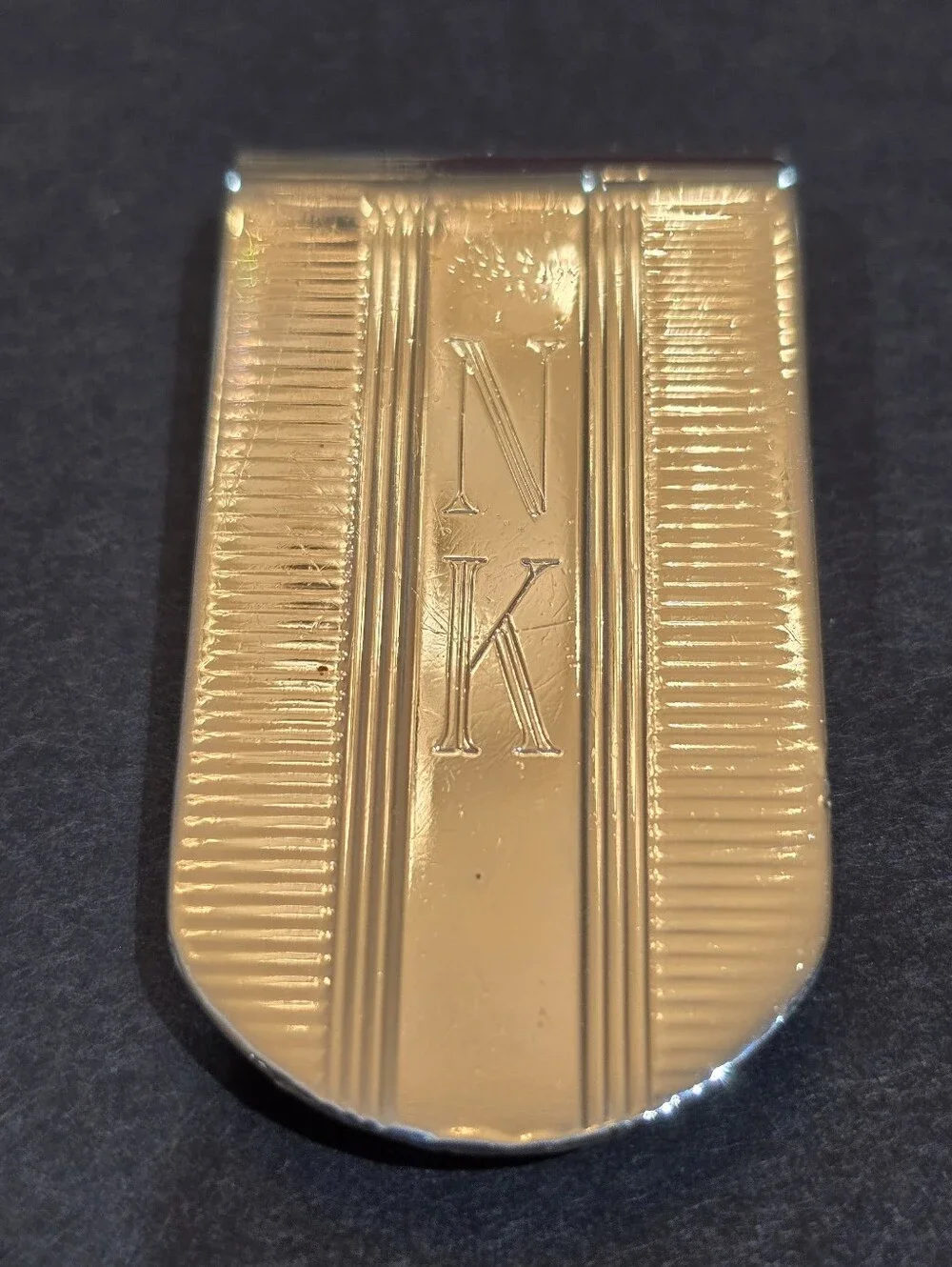 Tiffany & Co. Silver Engraved NK Money Clip Stripped Paterm with Blue Pouch